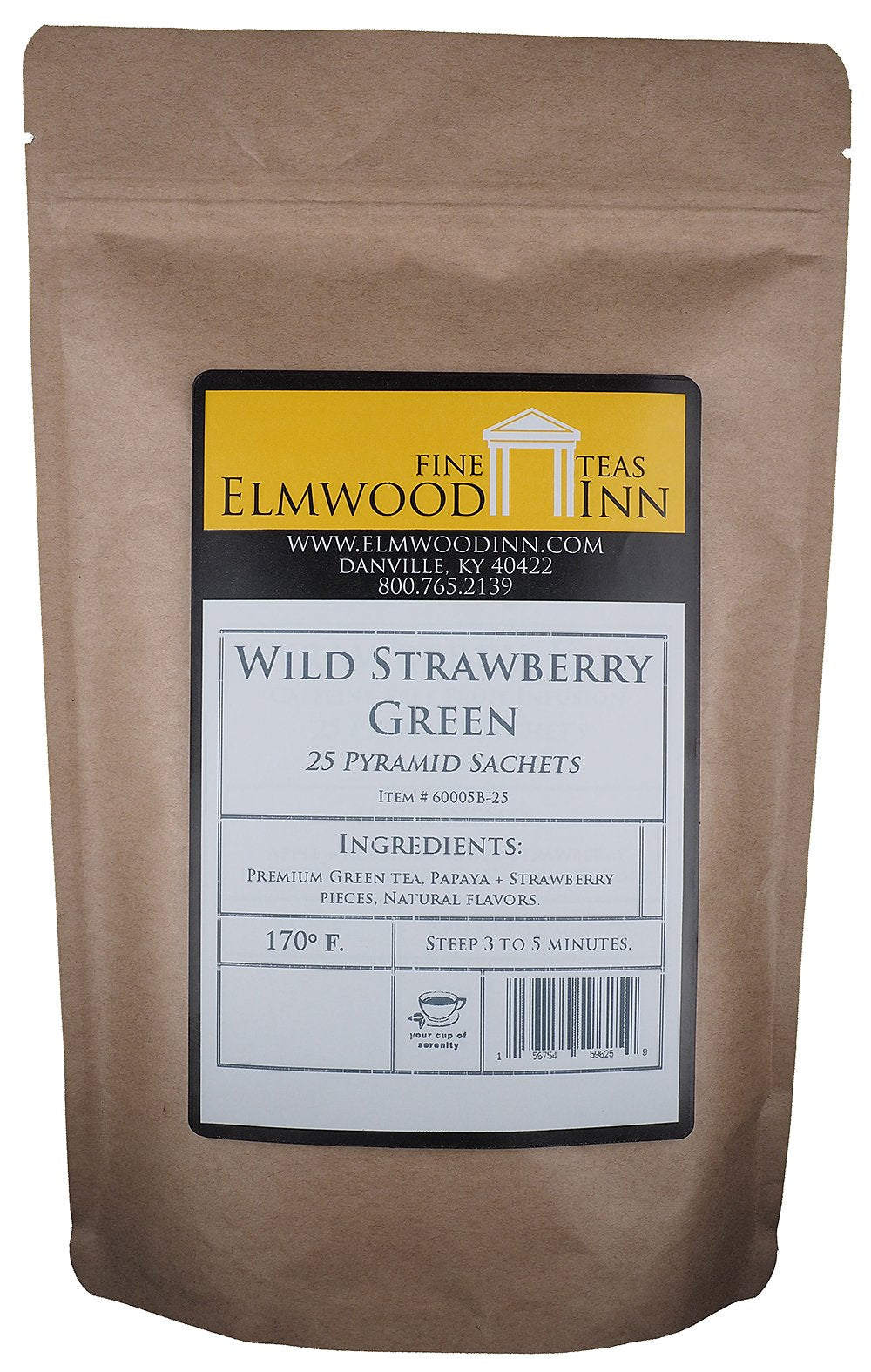 Elmwood Inn Fine Teas, Wild Strawberry Green Tea, 25 Pyramid Sachet Tea Bags