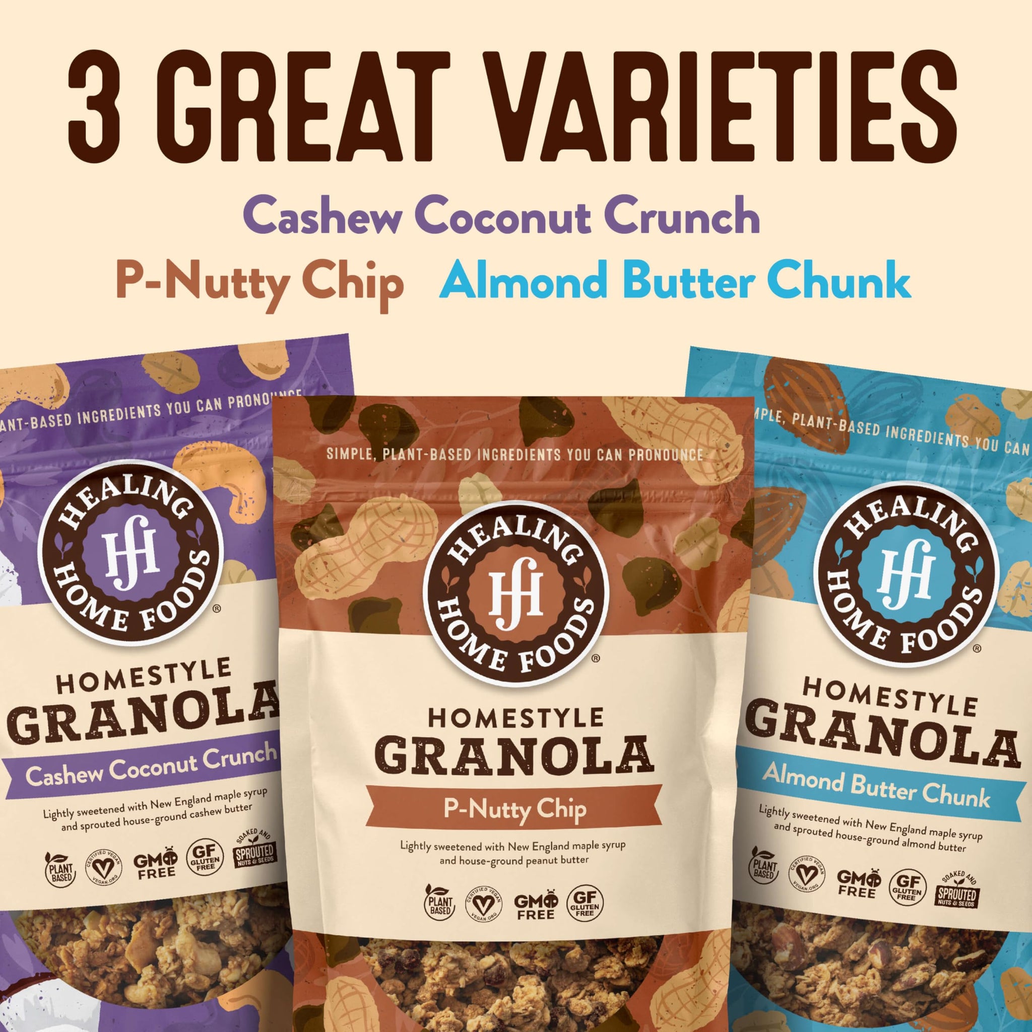 Healing Home Foods P-Nutty Chip, Gluten Free Granola Mix with Peanut Butter & Chocolate Chips - Low Sugar Granola Clusters, Vegan & Healthy Breakfast