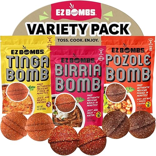 EZ Bombs Variety Pack - Pozole, Tinga & Birria Bomb Seasonings - Authentic Mexican Spice Mix for Tacos, Tortas, Nachos & Pozole Soup - Made with Real