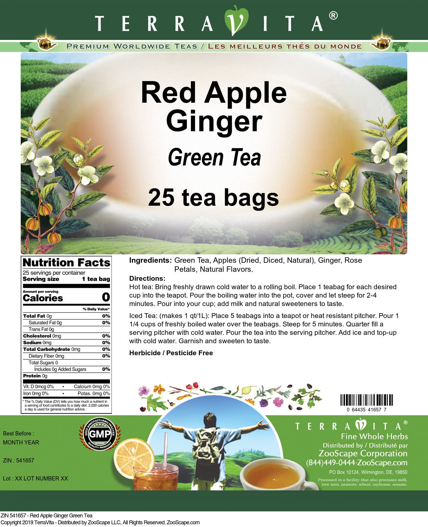 Red Apple Ginger Green Tea (25 tea bags, ZIN: 541657)