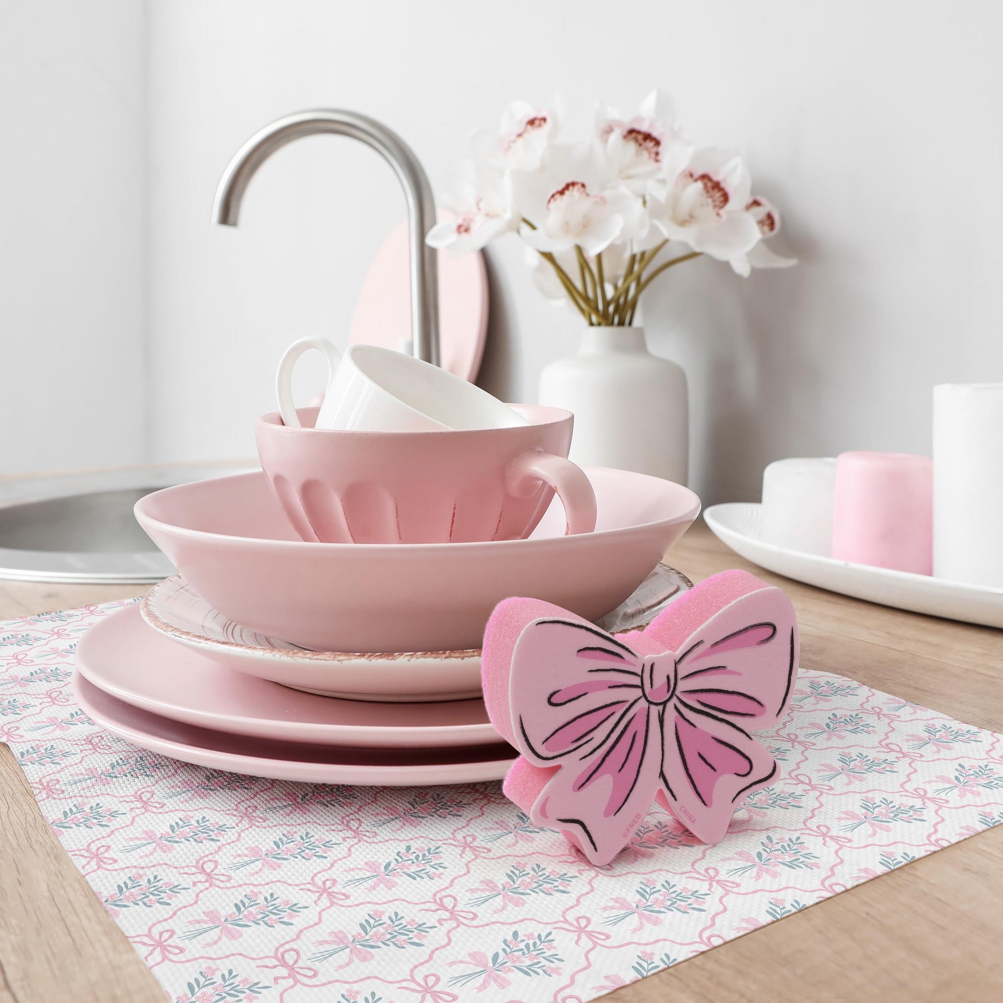 Genuine Fred Tidy Ties Coquette Bow Sponges, Set of 2, Pink and Blue, Durable Layered Sponges, Girly Coquette Kitchen Accessory, Gift-Ready Packaging
