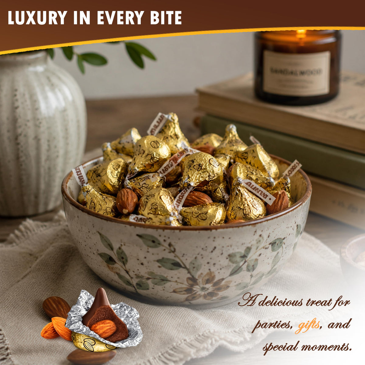 Milk Chocolate Almonds 1 lb., Gold Candy for Parties, Buffets & Gift Bags