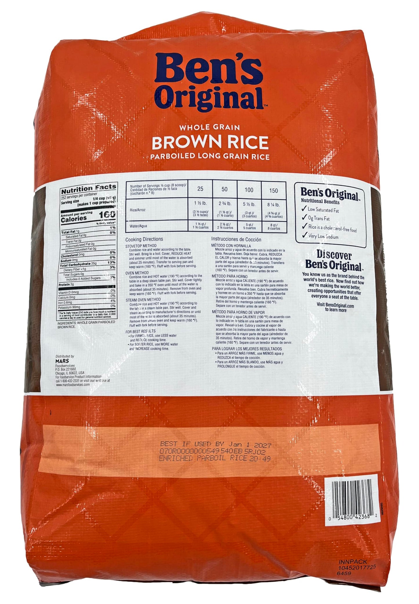 UNCLE BEN'S Whole Grain Brown Rice, 25 Pound