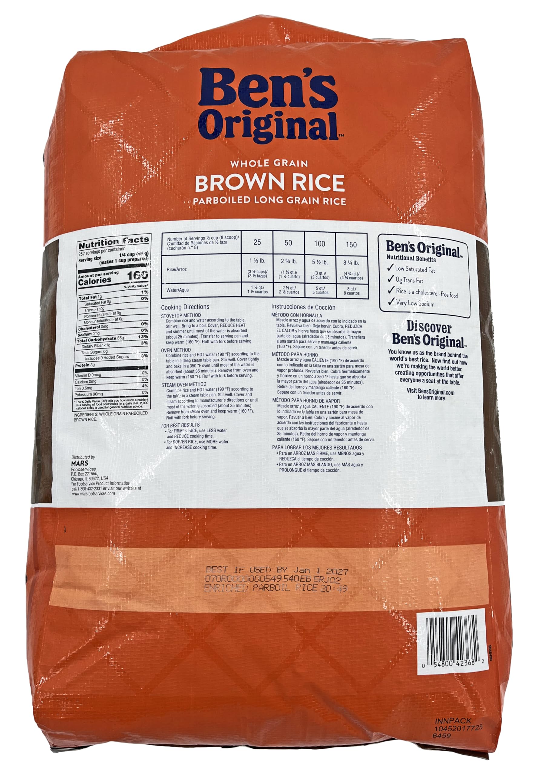 UNCLE BEN'S Whole Grain Brown Rice, 25 Pound