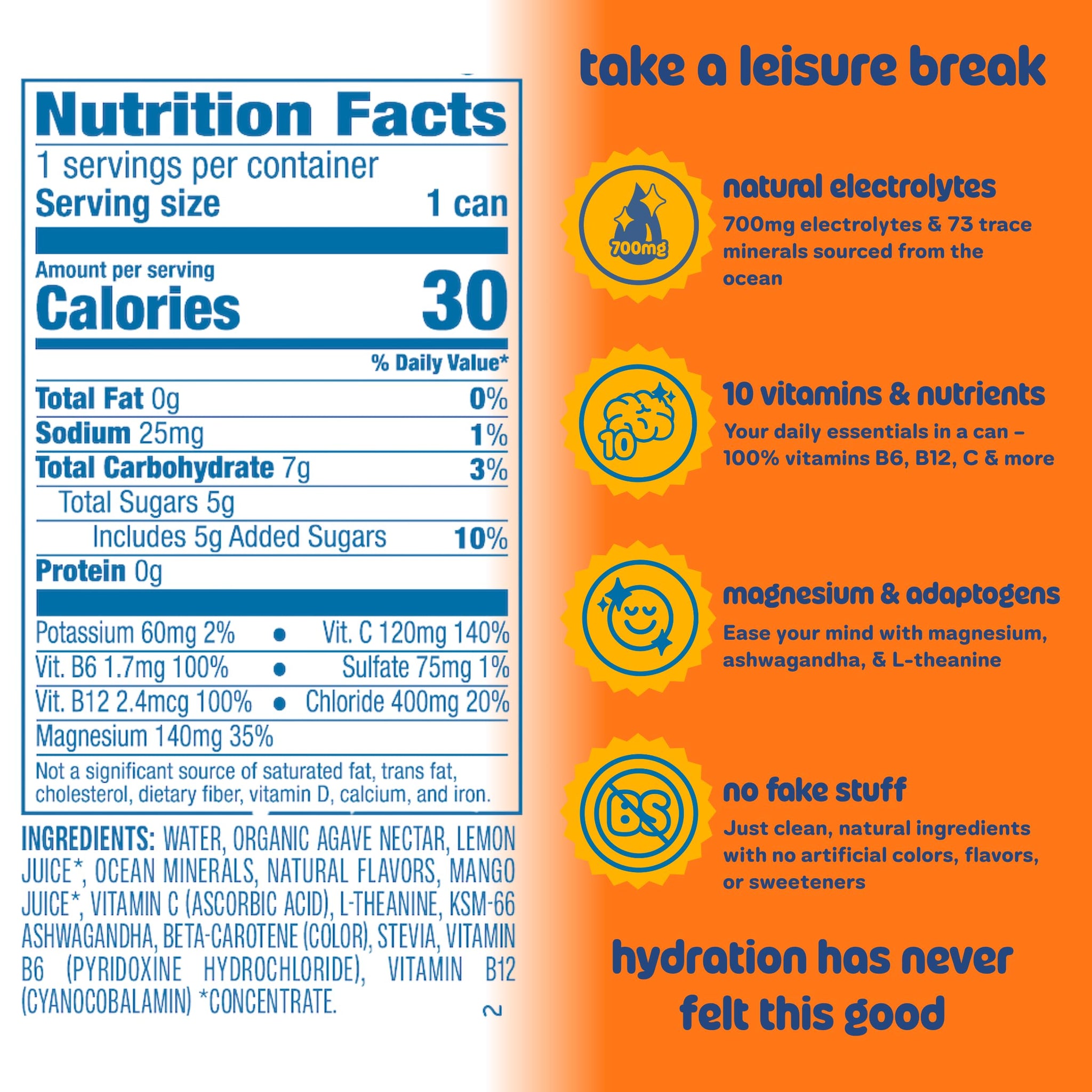 Leisure Hydration Non-Carbonated Electrolyte Refresher, Tropical Mango Flavor - Low Sugar Nutrient Enhanced Water Beverage - Get The Best Hydration