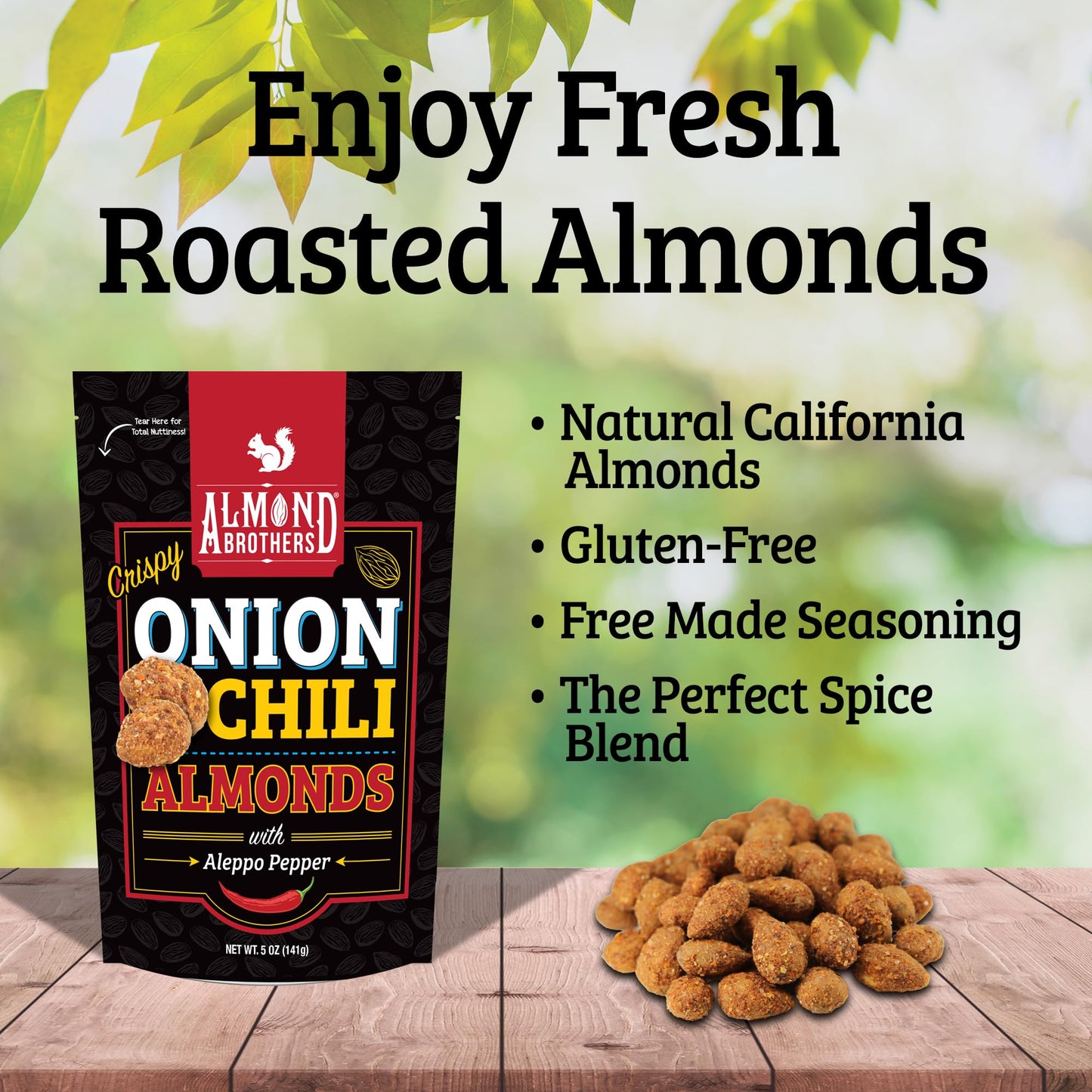 Almond Brothers Roasted Almonds - Crispy Onion n' Chili with Aleppo Pepper - Pack of 3, 5 oz - Hand Crafted, Gluten-Free, Non-GMO