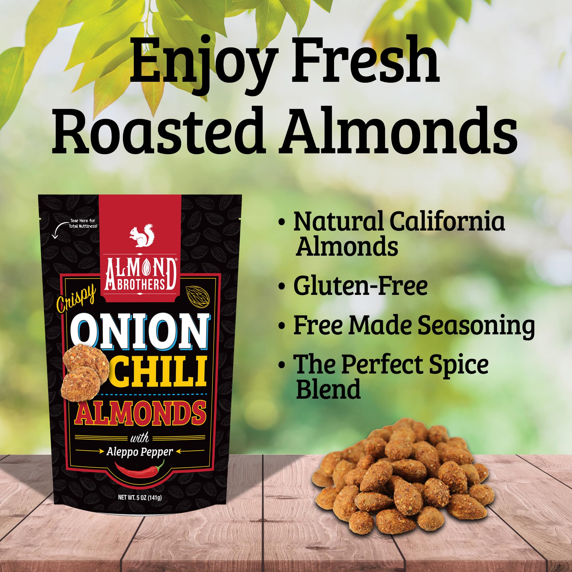 Almond Brothers Roasted Almonds - Crispy Onion n' Chili with Aleppo Pepper - Pack of 3, 5 oz - Hand Crafted, Gluten-Free, Non-GMO