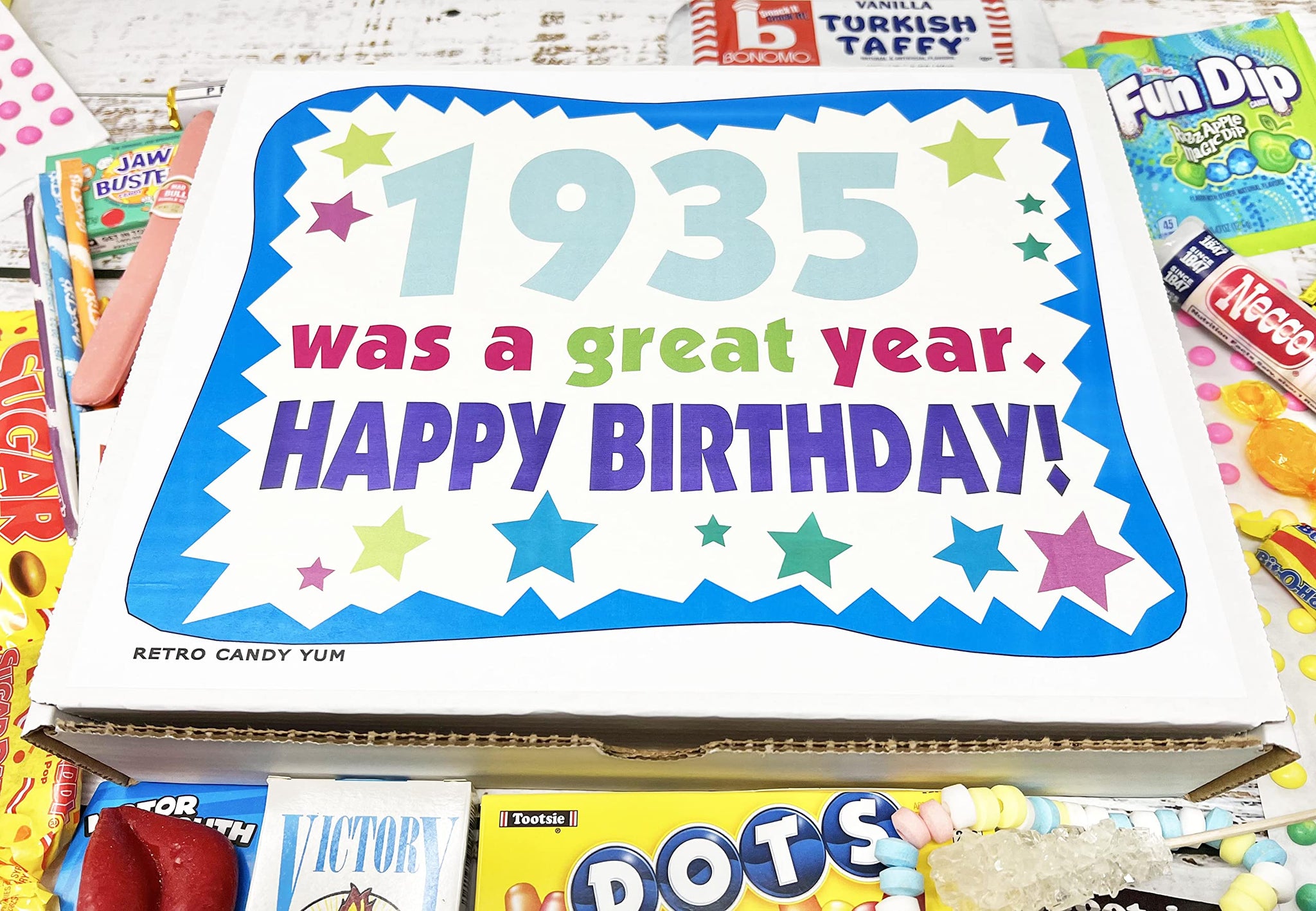 RETRO CANDY YUM ~ 1935 91st Birthday Gift Box of Nostalgic Retro Candy Mix from Childhood for 91 Year Old Man or Woman Born 1935
