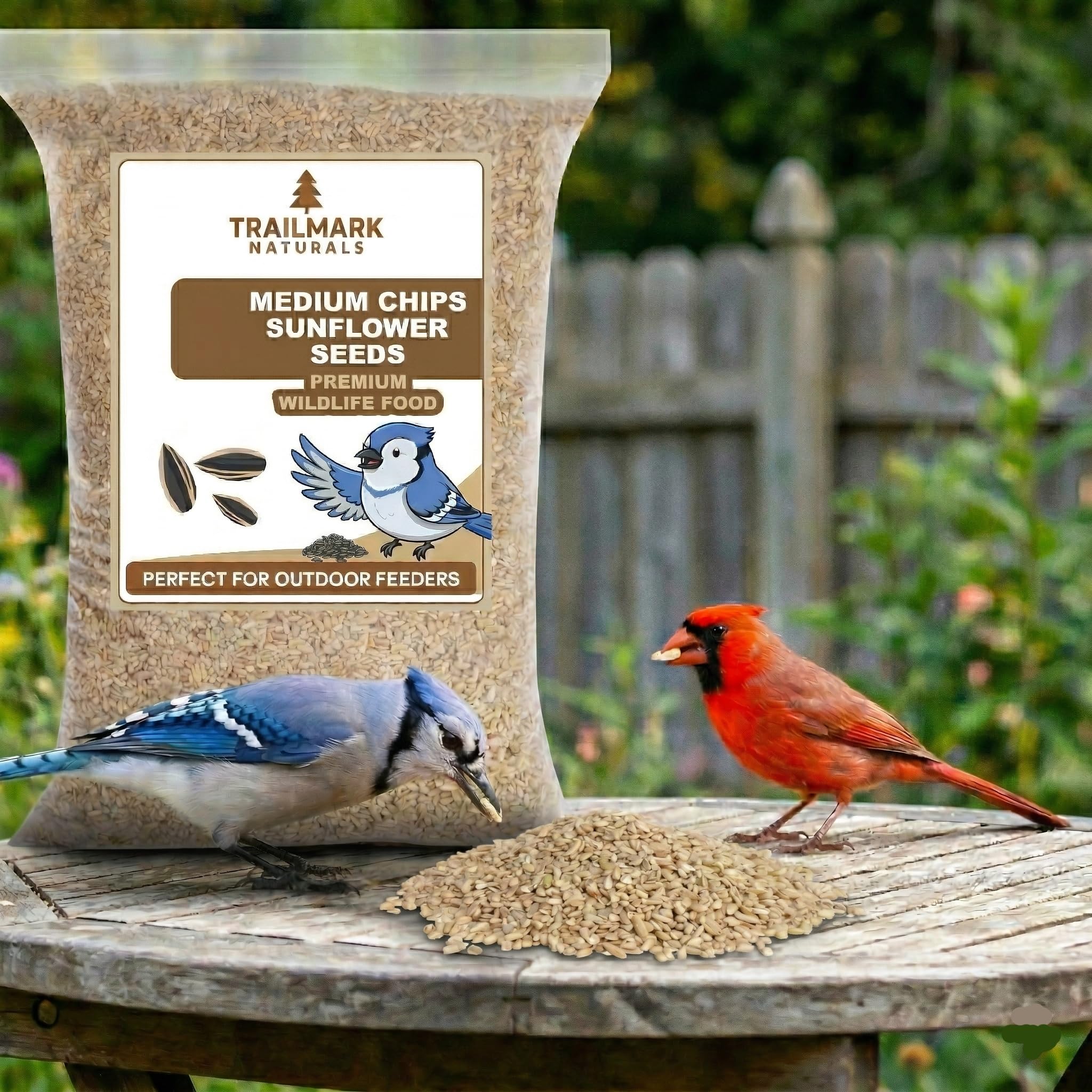 Trailmark Naturals 15 LB Medium Sunflower Chips, Shelled Seeds for Birds - Premium Wildlife & Bird Food - Grown in USA - Non-GMO - Medium Chip