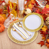 160pcs White Gold Plastic Plates,Gold Plastic Dinnerware Set Christmas Plastic Plates Includes:20 Dinner Plates,20 Dessert Plates,40 Forks,20