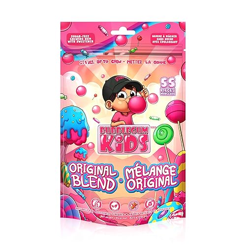 Bubblegum Kids Original Blend Sugar Free Gum | Classic Bubblegum Flavor, Sugarless Gum with Xylitol | Vegan, Low Calorie Candy for Kids & Adults |