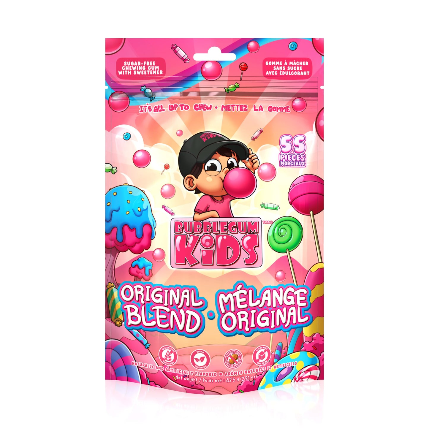 Bubblegum Kids Original Blend Sugar Free Gum | Classic Bubblegum Flavor, Sugarless Gum with Xylitol | Vegan, Low Calorie Candy for Kids & Adults |