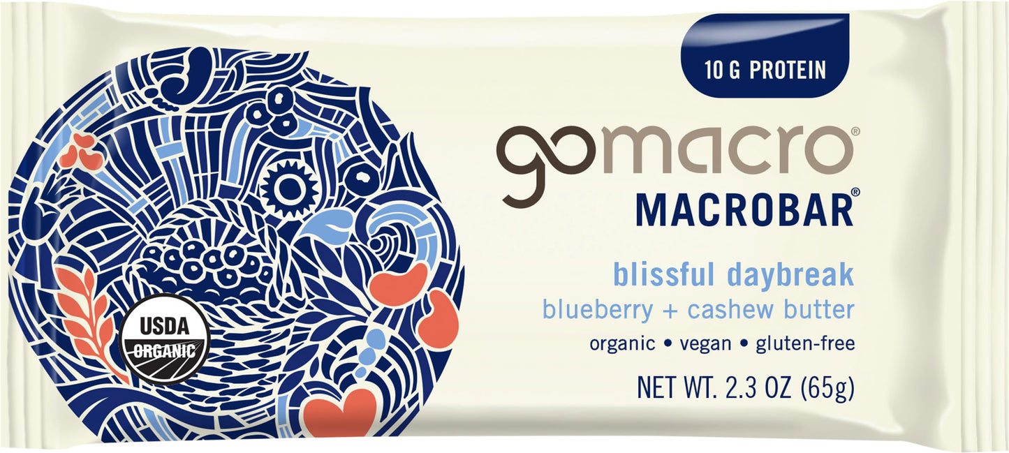 GoMacro Macrobar Organic Vegan Protein Bars - Blueberry + Cashew Butter (2.3 Ounce Bars - Pack of 1)