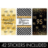 DISTINCTIVS Black and Gold 95th Birthday Mini Candy Bar Wrappers - 42 Stickers, 95th Birthday Decorations