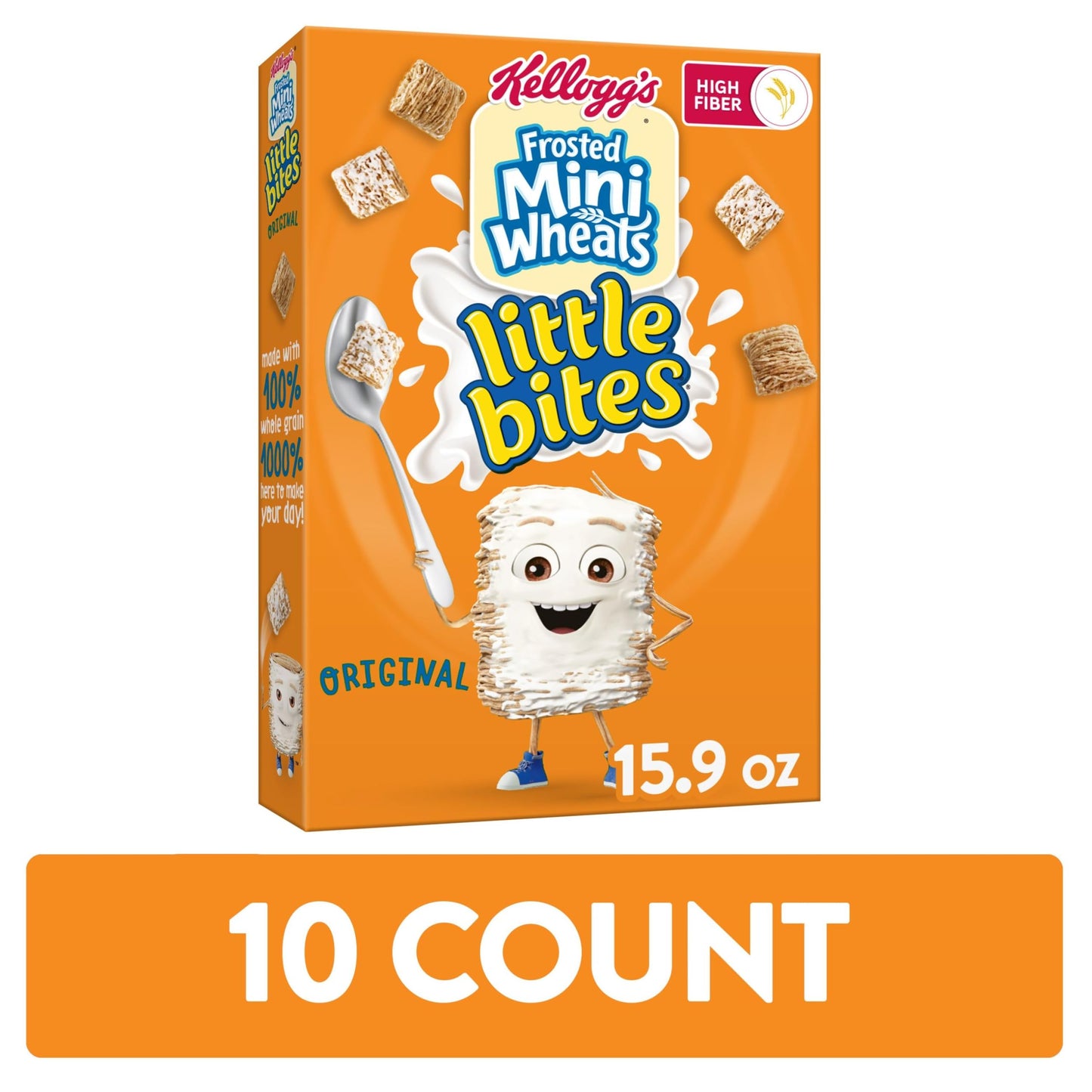 Kellogg's Frosted Mini-Wheats Little Bites Cold Breakfast Cereal, Fiber Cereal, Kids Snacks, Original (10 Boxes)