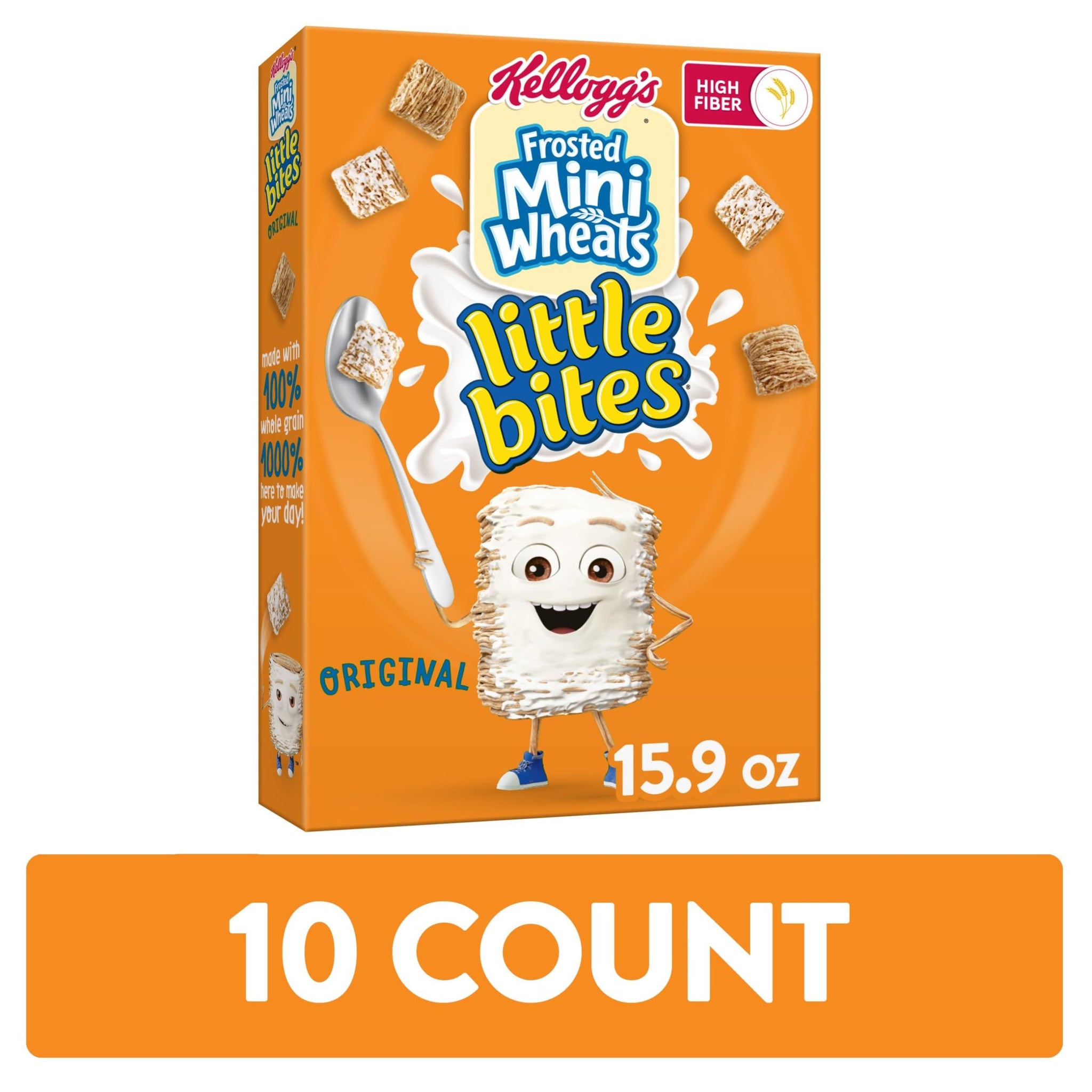 Kellogg's Frosted Mini-Wheats Little Bites Cold Breakfast Cereal, Fiber Cereal, Kids Snacks, Original (10 Boxes)