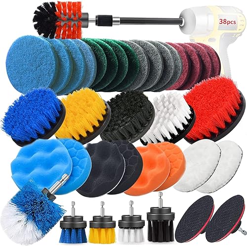 JUSONEY Drill Brush Scrub Pads 38 Piece Power Scrubber Cleaning Kit - All Purpose Cleaner Scrubbing Cordless Drill for Cleaning Pool Tile, Sinks