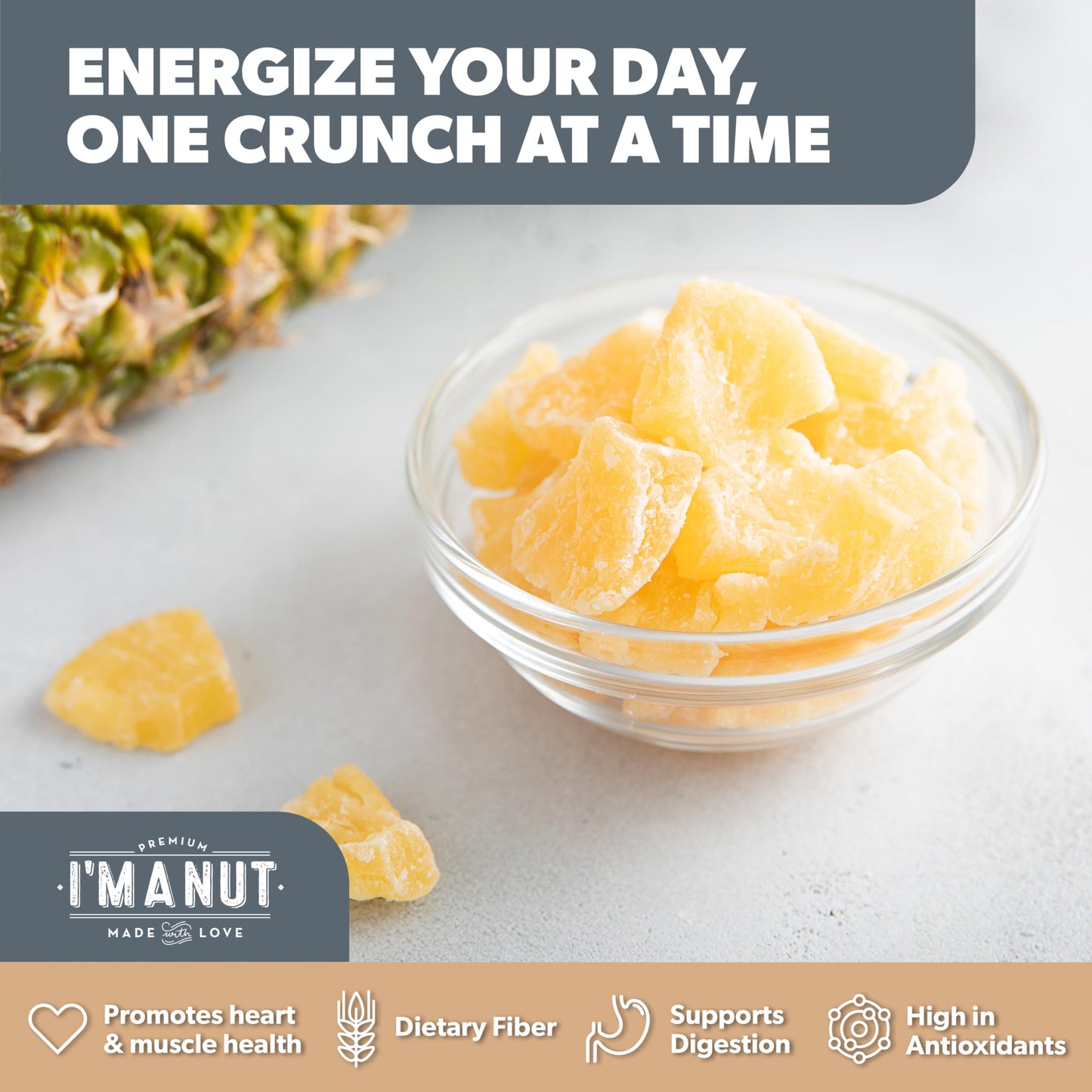 Premium Dried Pineapple Chunks 16oz | Non-GMO, Batch Tested Gluten & Peanut Free | Ethically Sourced for Guilt-Free Snacking | Fresh, Crispy