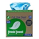 Fresh Towel Pop-Up Shop Towels - Medium Duty Blue Disposable Cleaning Cloths, 9" x 16.5" - 1 Box of 160 Soft, Absorbent Wipes for Garage, Janitorial