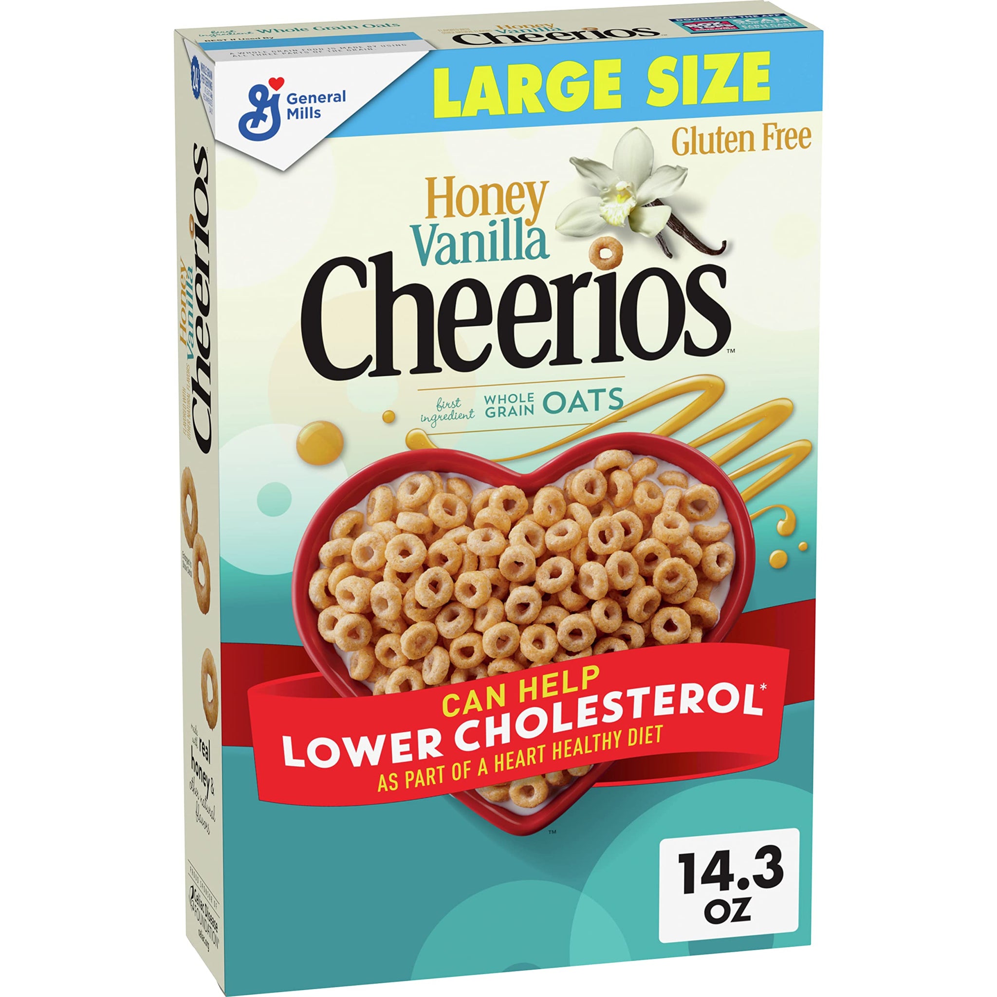 Honey Vanilla Cheerios Heart Healthy Cereal, Gluten Free Cereal With Whole Grain Oats, Large Size, 14.3 OZ