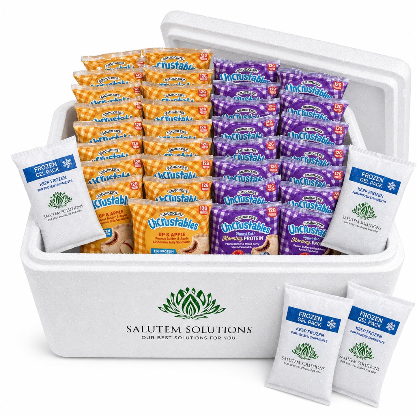 Smucker's Uncrustables Frozen Sandwich Variety Pack, Peanut Butter & Apple Cinnamon Jelly - 12g Protein and Morning Protein Peanut Butter & Mixed