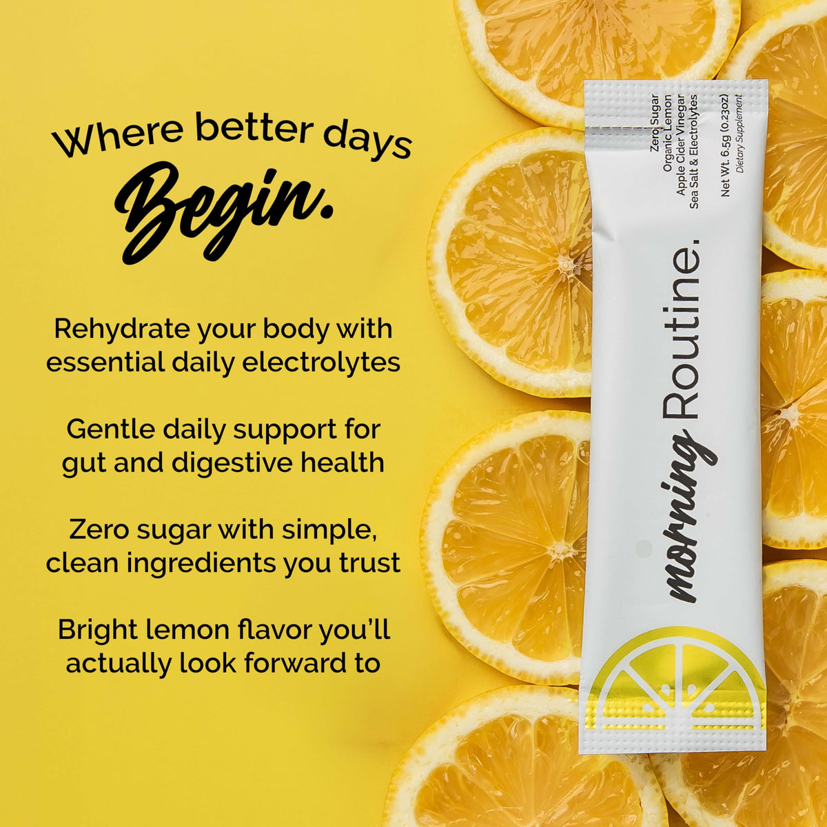 ROUTINE Morning Electrolyte Drink Mix, 3rd-Party Tested, 10 Sticks