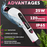 Amiff 7-in-1 Electric Bathroom Scrubbing Brush, 2500 mAh. Telescopic Bathtub Scrubber with Long Handle. Powerful Electric Bathtub Scrubber. Portable