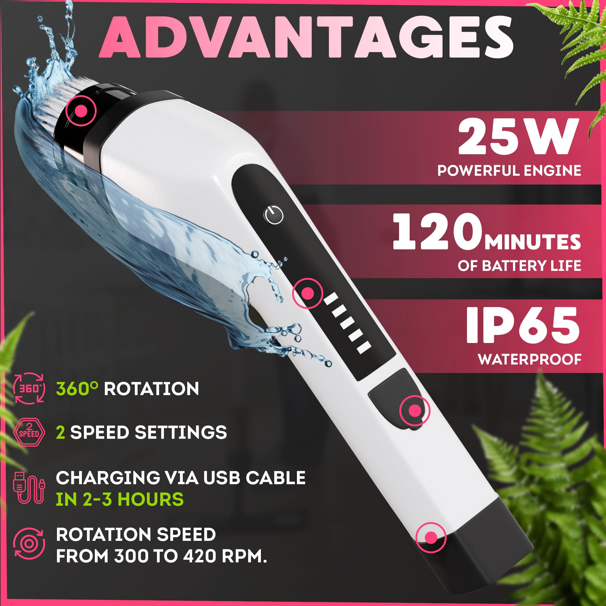 Amiff 7-in-1 Electric Bathroom Scrubbing Brush, 2500 mAh. Telescopic Bathtub Scrubber with Long Handle. Powerful Electric Bathtub Scrubber. Portable