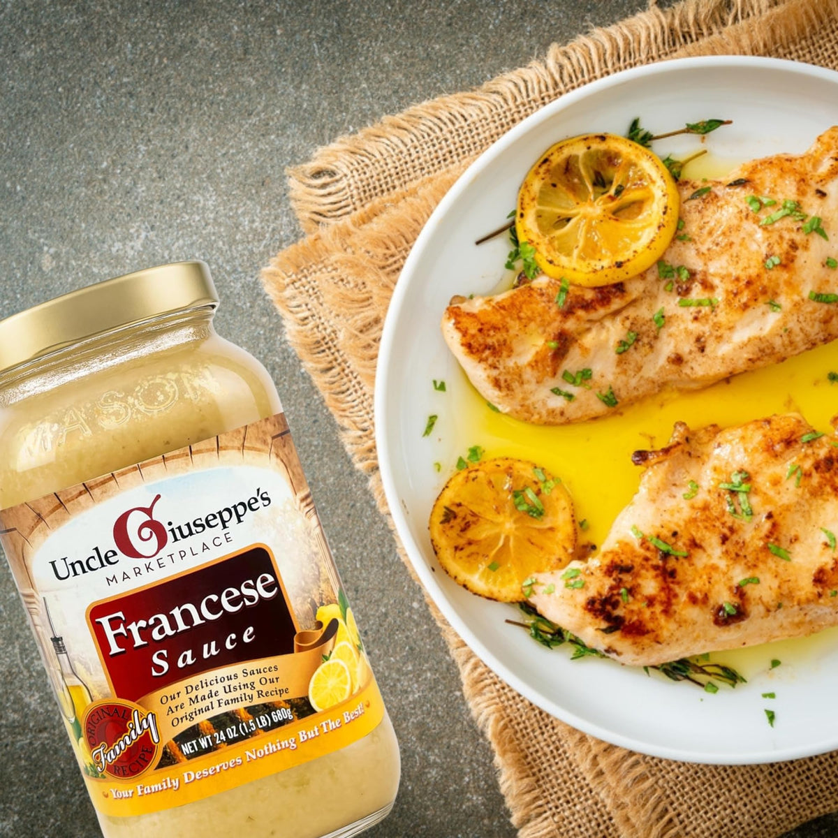 Uncle Giuseppe’s Francese Sauce, 24 oz | Classic Italian Lemon Butter Wine Sauce | Ready-to-Use Gourmet | All-Natural, No Preservatives [Pack of 2]