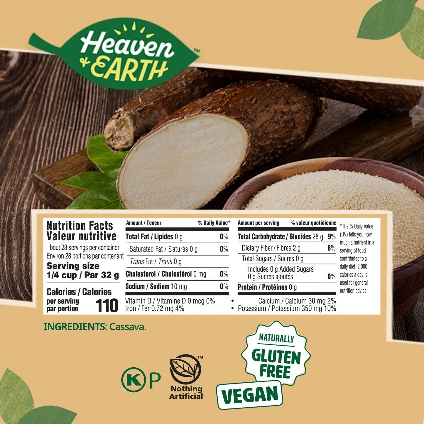 Heaven & Earth Cassava Flour, 2lb Bag | Gluten Free and Grain Free Flour for Baking | Non GMO Verified | Paleo Flour | Vegan | Wheat Flour Alternative