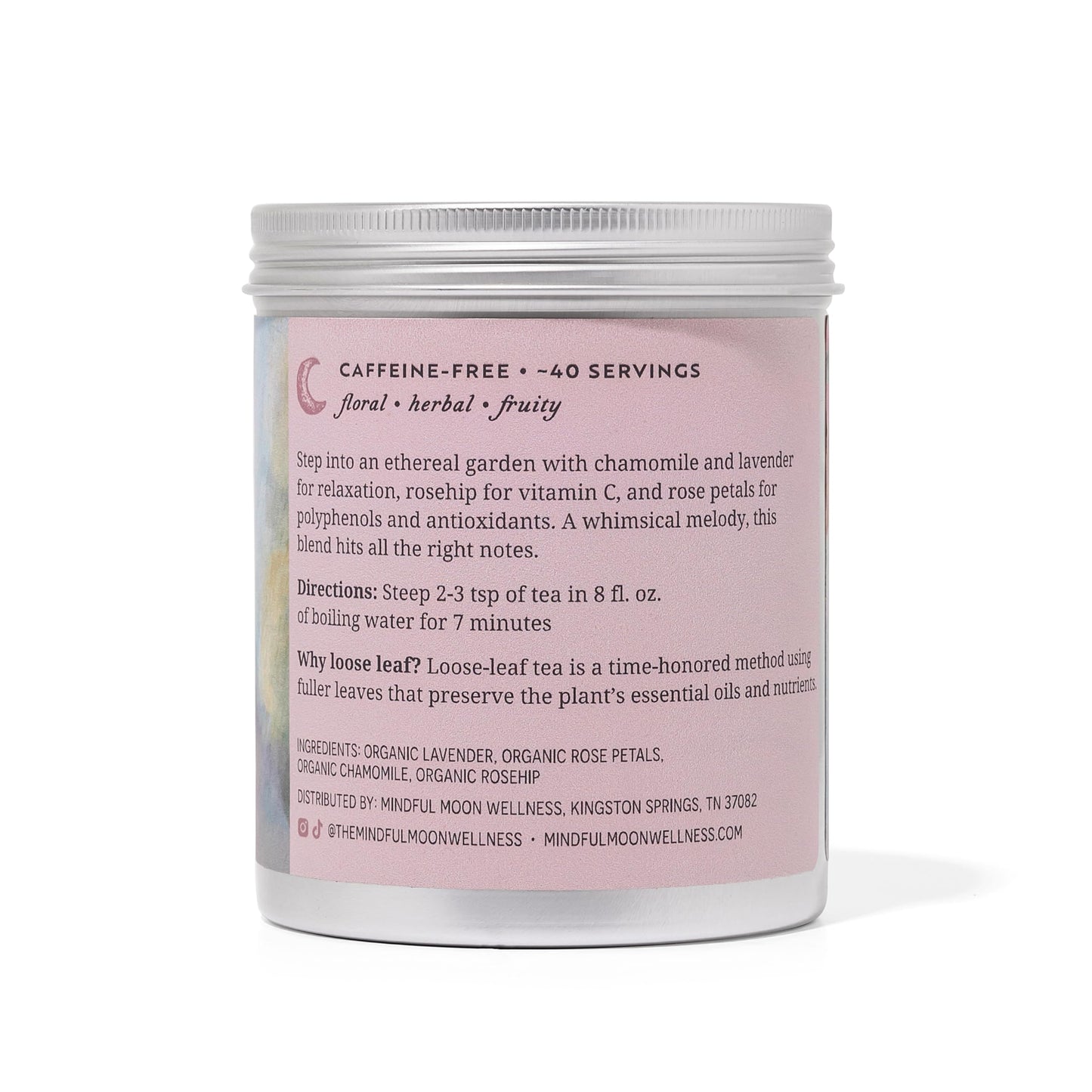 Garden Party Herbal Tea by Mindful Moon - Relaxation Blend with Chamomile, Lavender & Rose - Caffeine-Free, Loose Leaf (Large)