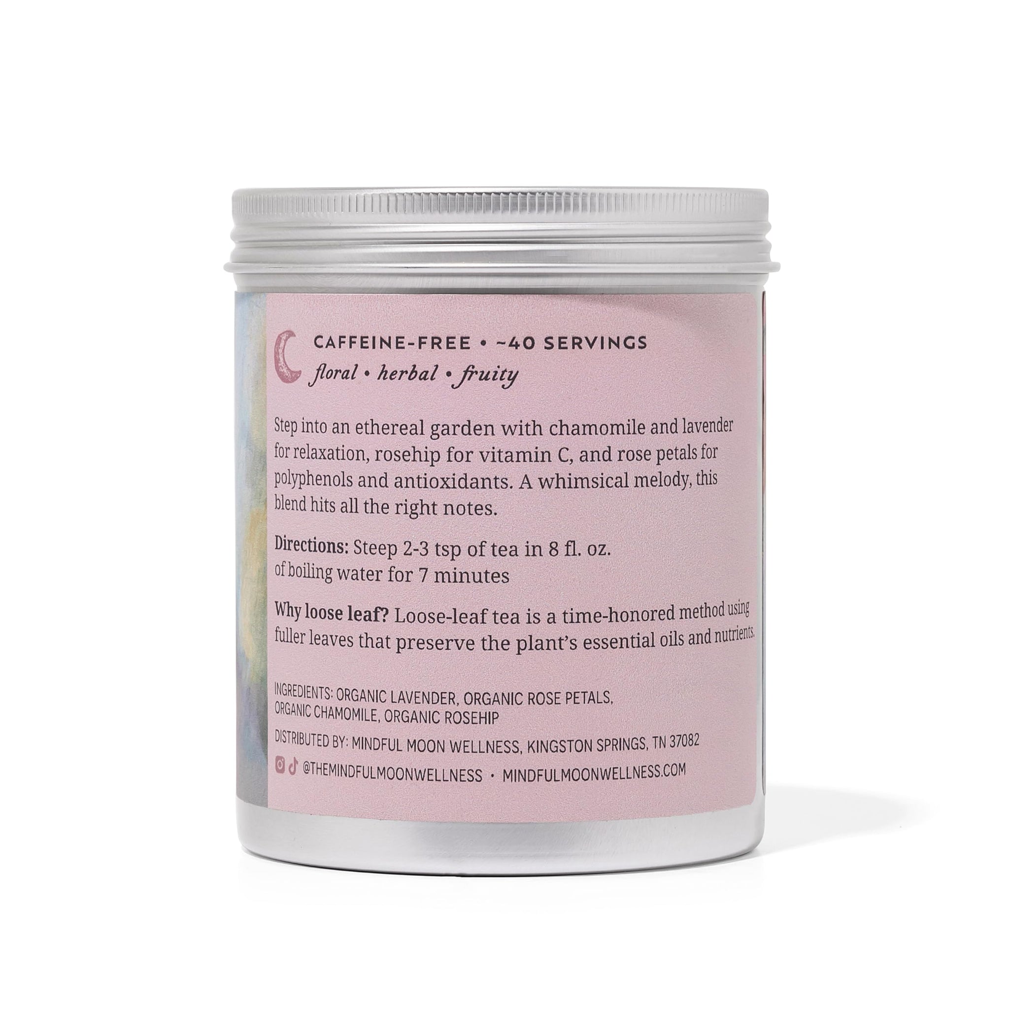 Garden Party Herbal Tea by Mindful Moon - Relaxation Blend with Chamomile, Lavender & Rose - Caffeine-Free, Loose Leaf (Large)
