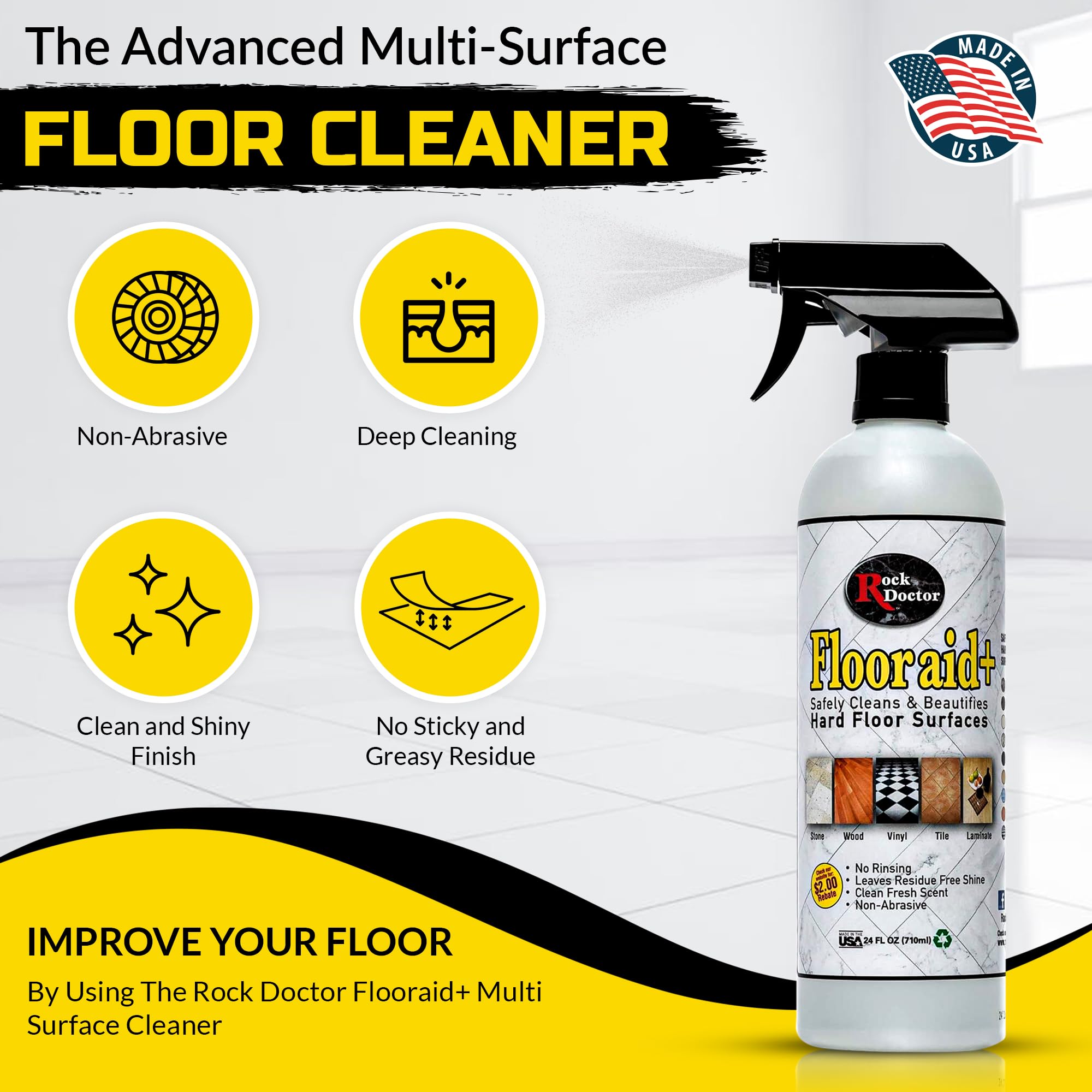 Flooraid+ Hard Floor Cleaner, Multi-Surface Formula for Tile, Stone, Laminate, and Granite, 24 oz, Cleaning 1 Pk