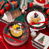 KTCNMER 175 Pcs Christmas Dinnerware Set Disposable Paper Plates and Napkins for 25 Guests Holiday Tableware Kits Cups Forks Knives Spoons