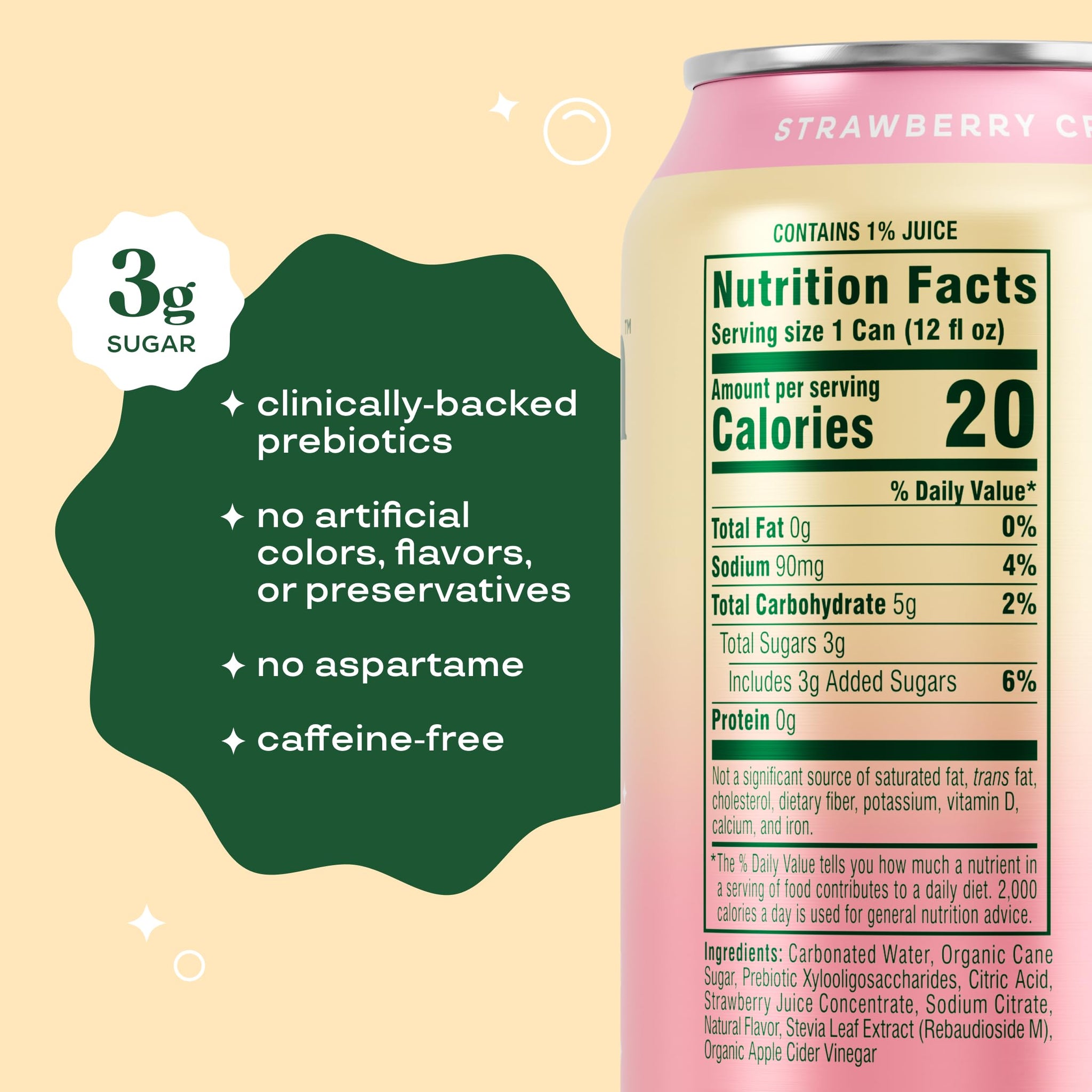 Bloom Pop Prebiotic Soda 12 Pack, Strawberry Cream Flavor, 12oz Cans | Prebiotic Soda for Gut Health, Low Calorie Soda, No Caffeine, Healthy Soft