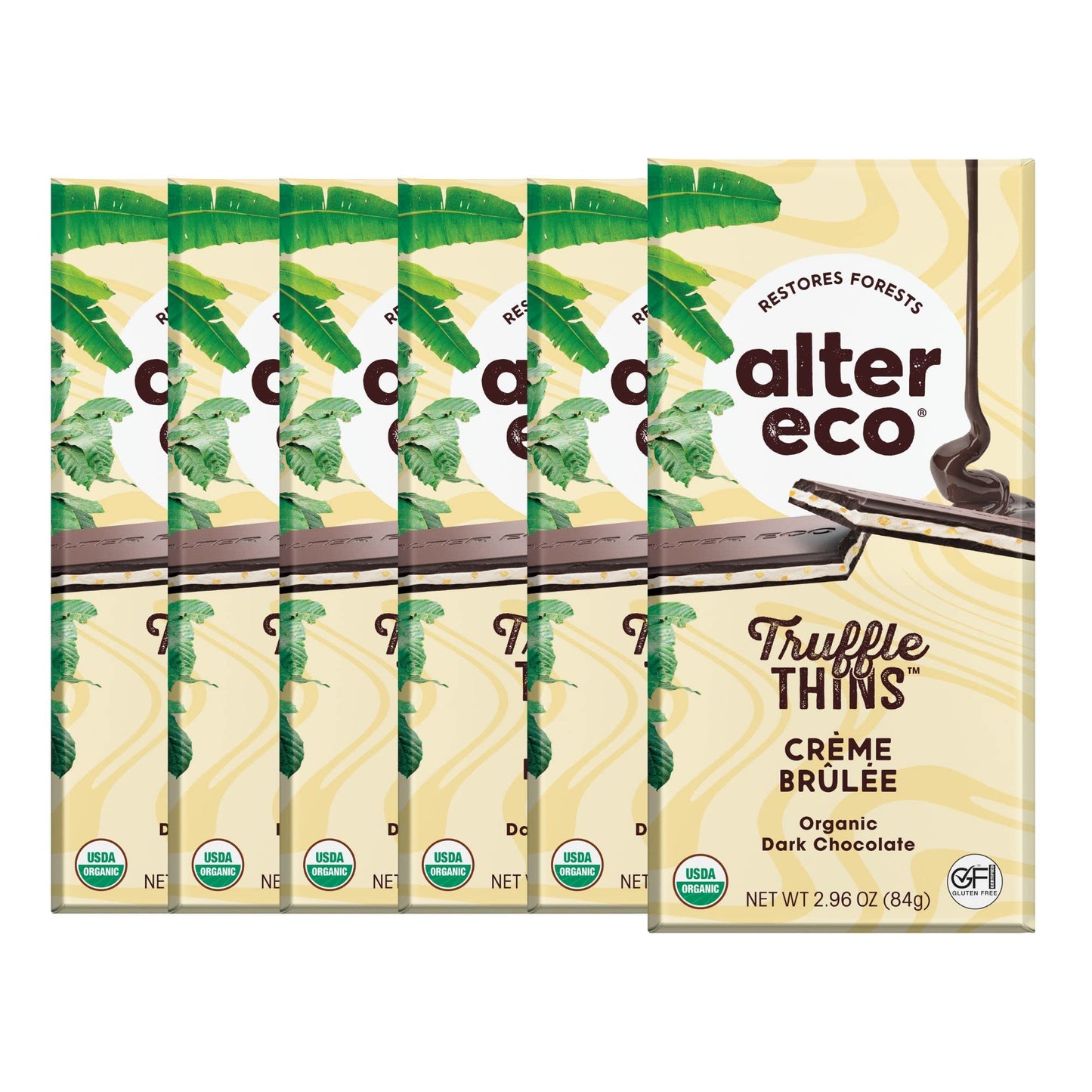 Alter Eco Creme Brulee Truffle Thins, Chocolate Bar with Gooey Ganache Truffle Filling, Organic, Gluten & Soy-Free, Non-GMO Snacks, No Additives