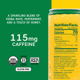 Yerba Madre Organic Sparkling Yerba Mate, Enlighten Mint, 115mg Natural Plant Based Caffeine, Smooth Energy & Focus, Carbonated, 12oz Cans (Pack