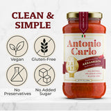 NEW! Antonio Carlo Authentic Italian (3 Generations) Handmade Gourmet Marinara Sauce - FRESH, No Preservatives, Vegan Marinara Spaghetti & Pasta Sauce