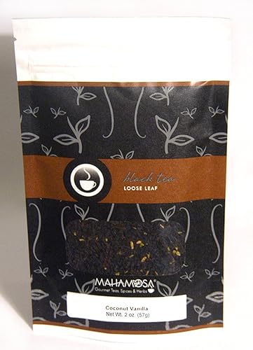 Mahamosa Coconut Vanilla Tea 2 oz - Flavored Black Tea Blend Loose Leaf (Looseleaf) (with black tea, shredded coconut and vanilla bits with coconut