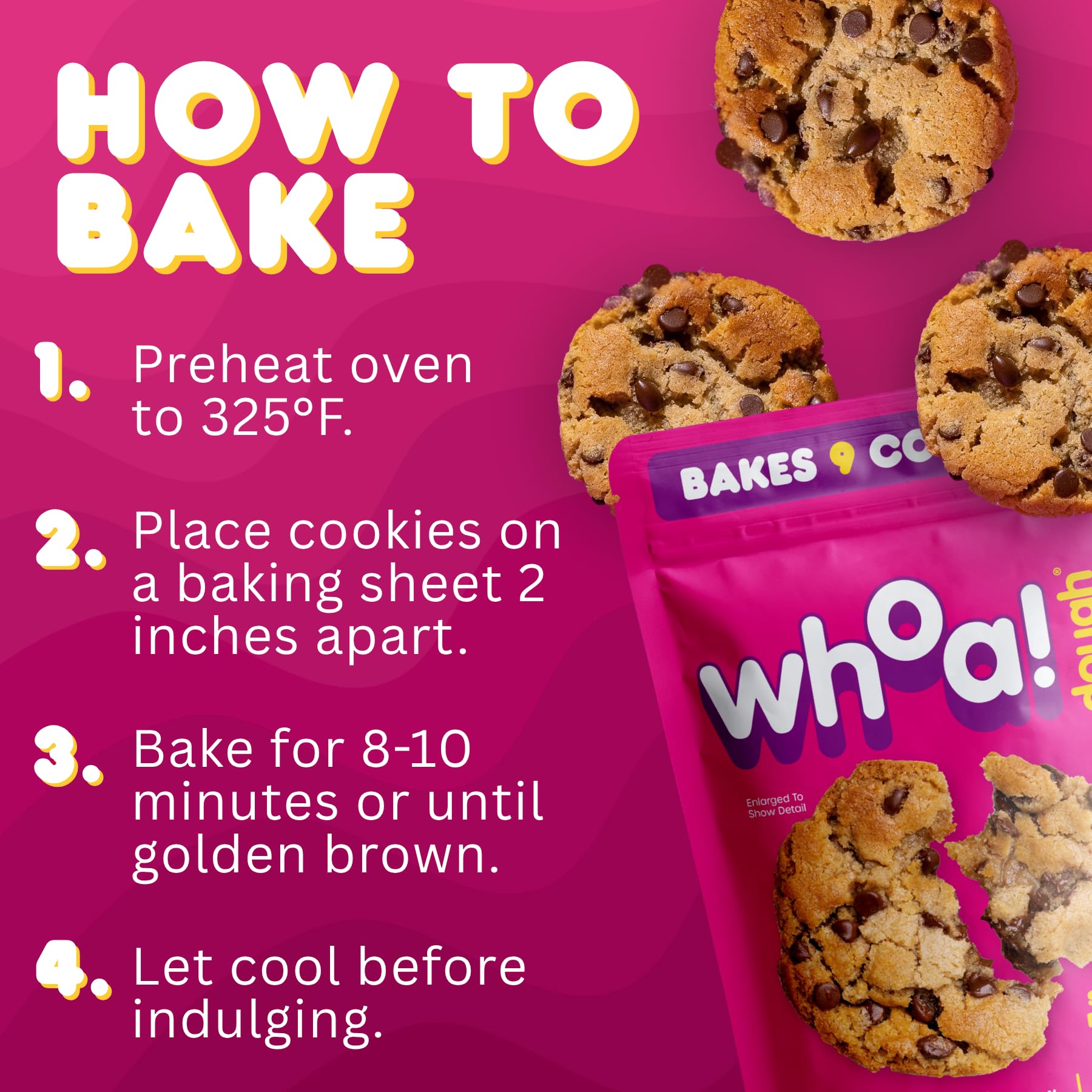 Whoa Dough Ready to Bake Cookie Dough Chocolate Chip - Certified Non-GMO, Kosher, Gluten Free - Plant-Based Snack Dough Made with Real Ingredients - 6 Pack