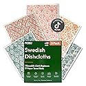 FEBU Swedish Dishcloths for Kitchen | 5 Pack Stamps Reusable Paper Towels Washable | Swedish Dish Towels | Non-Scratch Cellulose Sponge Cloths | No