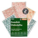 FEBU Swedish Dishcloths for Kitchen | 5 Pack Stamps Reusable Paper Towels Washable | Swedish Dish Towels | Non-Scratch Cellulose Sponge Cloths | No