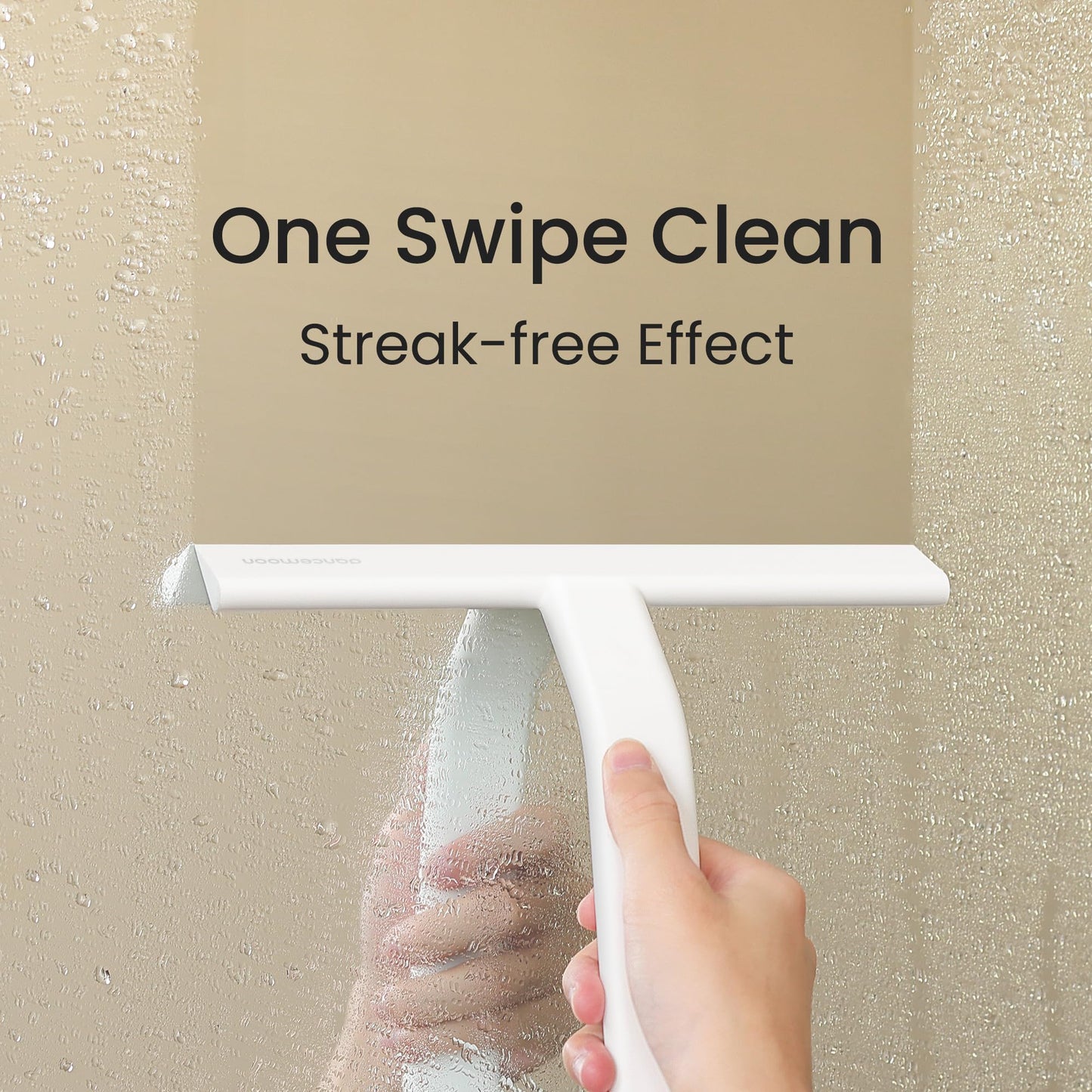 dancemoon JustHang Shower Squeegee for Glass Doors, All-One-Piece Award-Winning Silicone Squeegee with Built-in Hook for Bathroom, Window, Mirror