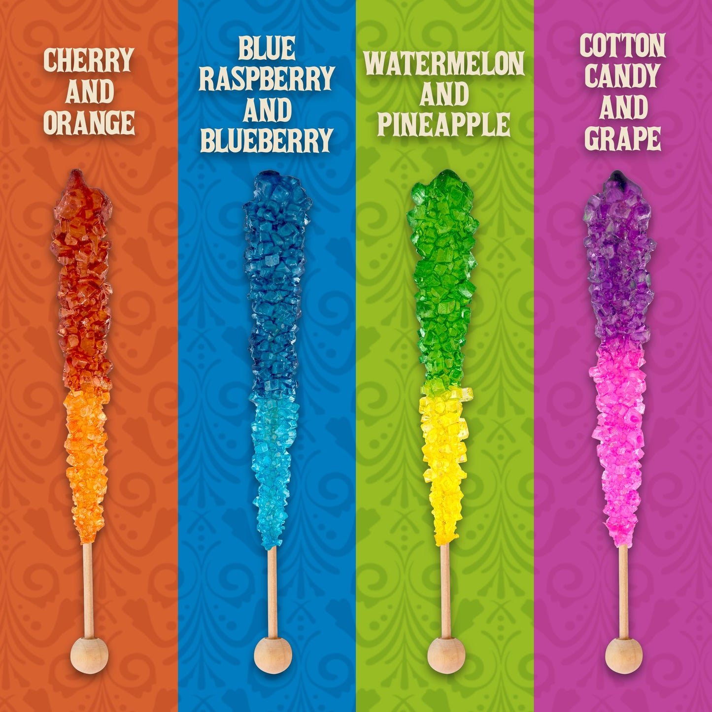 Boone's Mill Rocksicles - 36 Extra Large Rock Candy Sticks - Assorted Double Flavors