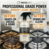 Thirteen Chefs Gas Range Cleaner and Degreaser - Stove Grates, Oven Glass Doors, Grills - Cuts Through Baked on Food (32oz)
