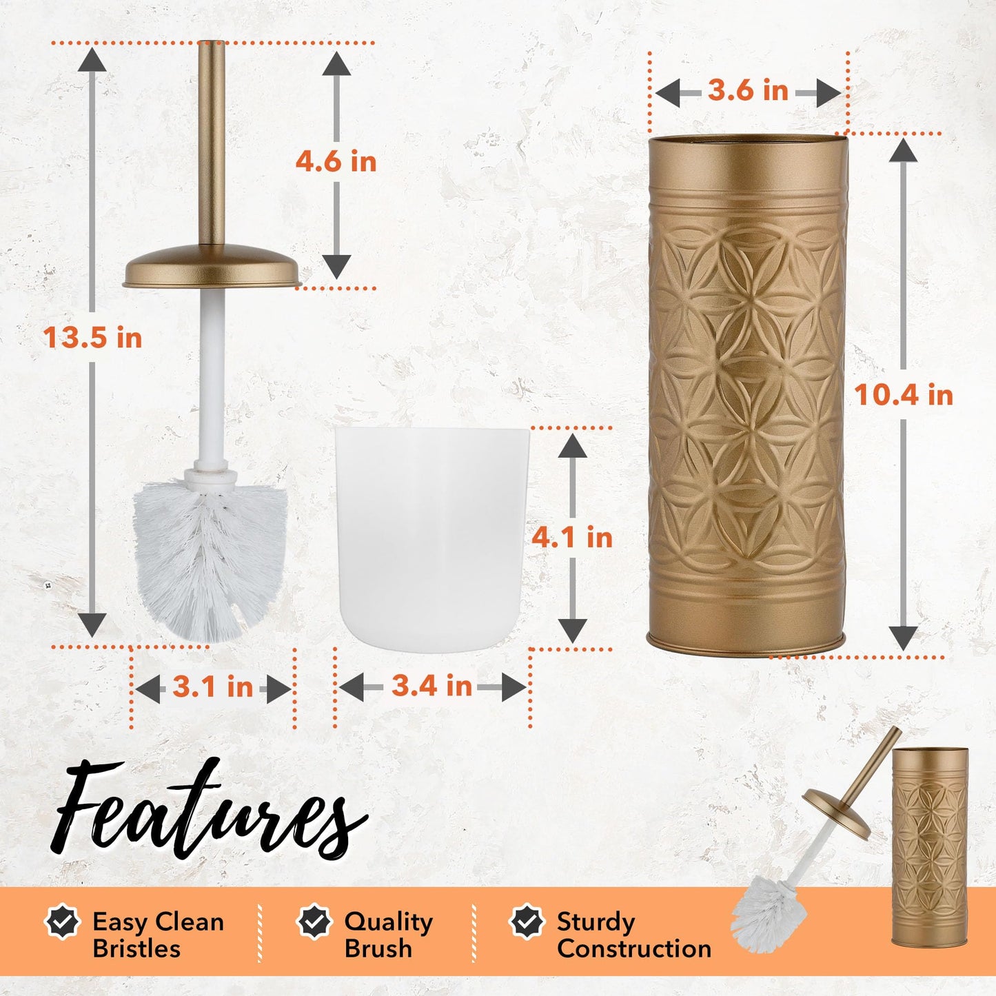 Autumn Alley Antique Gold Toilet Brush and Holder Set, Standing Toilet Brush for Modern Bathroom Decor, Soft Gold Bathroom Accessory Sets