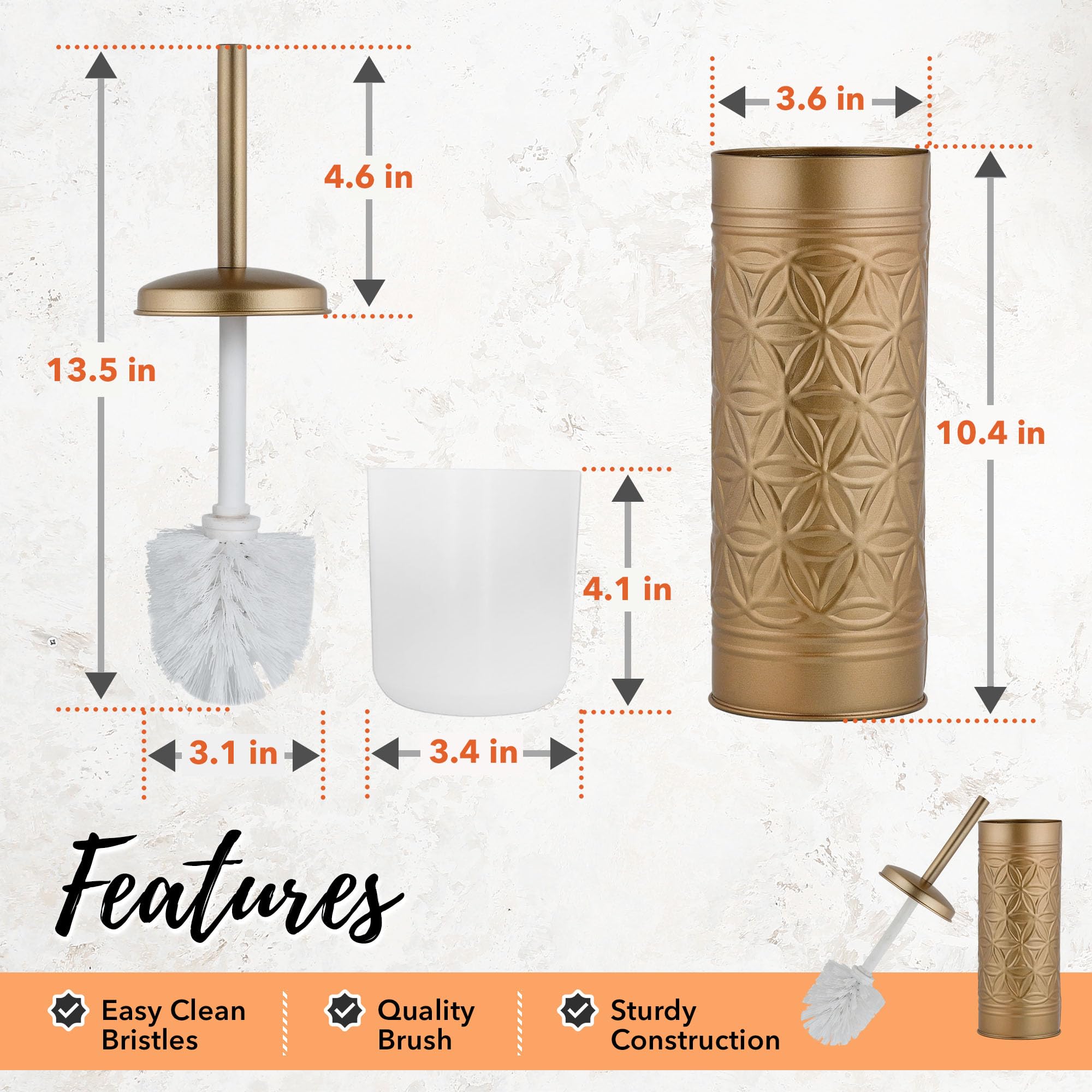 Autumn Alley Antique Gold Toilet Brush and Holder Set, Standing Toilet Brush for Modern Bathroom Decor, Soft Gold Bathroom Accessory Sets