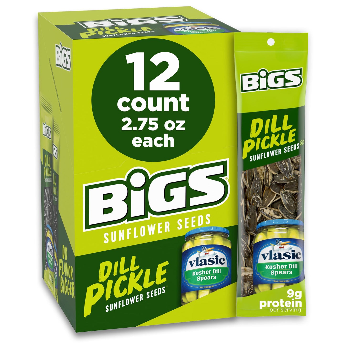 BIGS Sunflower Seeds, Vlasic Dill Pickle Flavor, 2.75 oz. (Pack of 12)