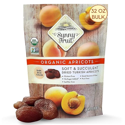 Sunny Fruit Soft Organic Turkish Dried Apricots, 2 Pound Bulk Bag | No Preservatives, No Sugar Added, No Sulfides | Healthy, Naturally Sweet Snack |