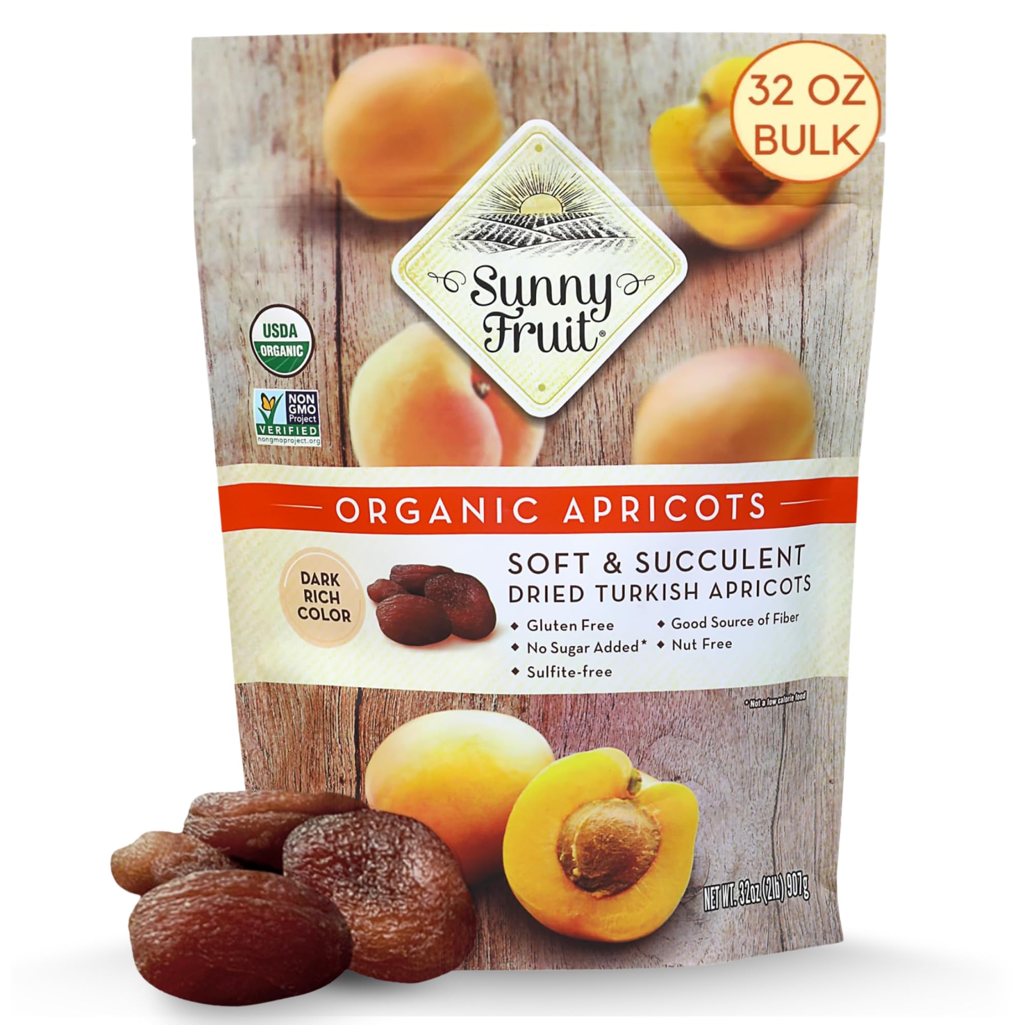 Sunny Fruit Soft Organic Turkish Dried Apricots, 2 Pound Bulk Bag | No Preservatives, No Sugar Added, No Sulfides | Healthy, Naturally Sweet Snack |